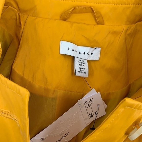 TopShop Safari rain jacket coat yellow belt button tie new women 6 - Picture 3 of 3
